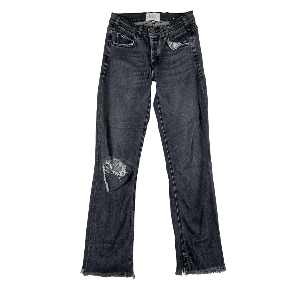 McGuire Jeans Womens 24x26 Charcoal Slim Straight Distressed Button Fly Raw Hem
